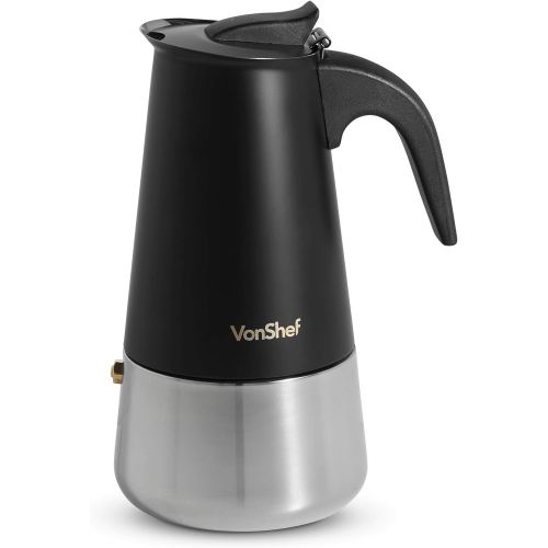  VonShef Espressokocher fuer 6 Tassen  Mattschwarzer Edelstahl Kaffee-Perkolator Weihnachten, Geburtstage oder Einzug