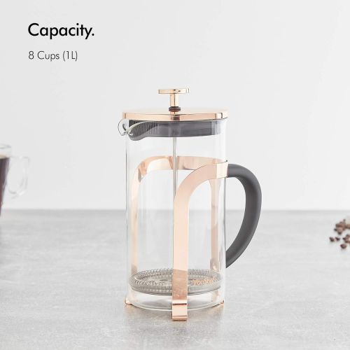  VonShef French Press 8 Tassen Kaffeebereiter Glas/Kupfer Cafetiere Kaffeekanne Teebereiter