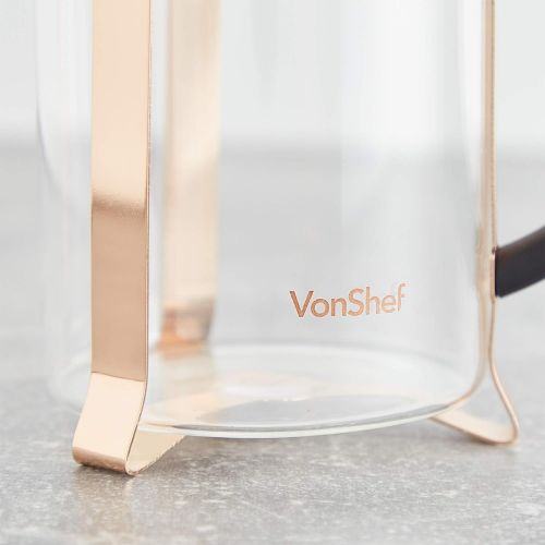  VonShef French Press 8 Tassen Kaffeebereiter Glas/Kupfer Cafetiere Kaffeekanne Teebereiter