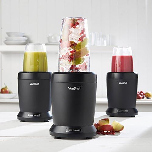  Besuchen Sie den VonShef-Store VonShef Personal Blender Multifunktionaler, leistungsstarker Smoothie-Mixer fuer Obst, Gemuese, Shakes und Eis-Zerkleinerer. Mit 800 ml und 500 ml tragbaren Bechern - 1000 W