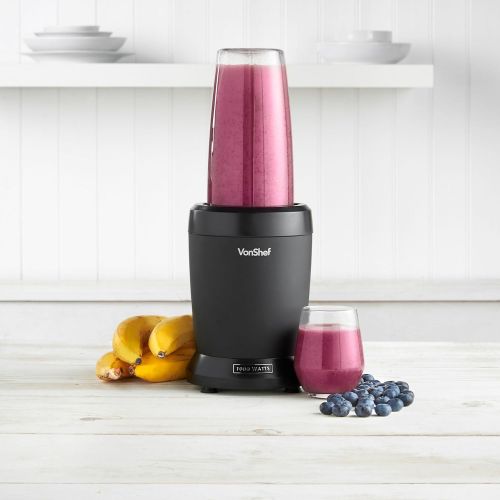  Besuchen Sie den VonShef-Store VonShef Personal Blender Multifunktionaler, leistungsstarker Smoothie-Mixer fuer Obst, Gemuese, Shakes und Eis-Zerkleinerer. Mit 800 ml und 500 ml tragbaren Bechern - 1000 W