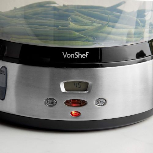  VonShef Dampfgarer 800W Digital 60-Minuten Timer mit 3 Behaltern  Zur gesunden Zubereitung von Fisch, Fleisch, Gemuese  BPA-frei  Inklusive Reisschale