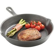 VonShef Bratpfanne Schwarz Gusseisen - Grillpfanne Schmorpfanne Steakpfanne, 25 cm, Bereits mit pflanzlichen OElen eingebrannt