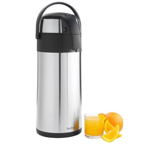  VonShef Edelstahl Pump-Isolierkanne-Thermoskanne Airpot fuer Tee, Kaffee und Suppe (5L)