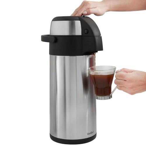  VonShef Edelstahl Pump-Isolierkanne-Thermoskanne Airpot fuer Tee, Kaffee und Suppe (5L)