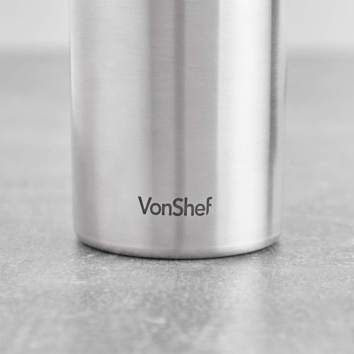  VonShef Kaffeebereiter French Press Teebereiter 3 Tassen/360 ml aus Edelstahl Doppelwandig Thermoisoliert inkl. Messloeffel und Beutelclip