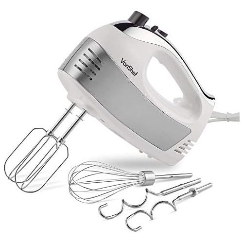  VonShef 400W Handmixer schwarz - Mit Ruehrbesen, Knethaken, Schneebesen aus Edelstahl + 5 Geschwindigkeiten mit Turbo-Taste (Rot)