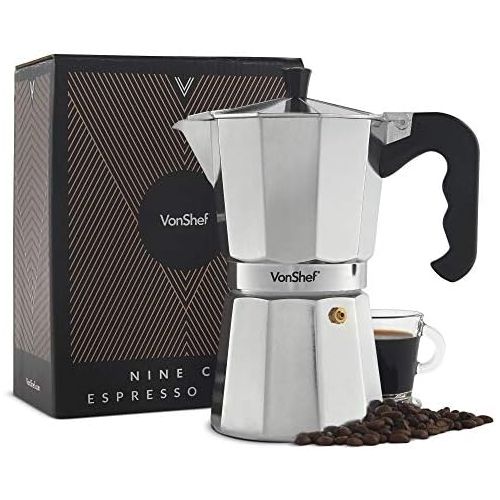  VonShef italienischer Kaffee oder Mokka -Maker 9 Tassen Herdplatte Macchinetta enthalt eine Ersatzdichtung und Filter