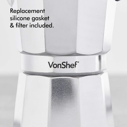  VonShef italienischer Kaffee oder Mokka -Maker 9 Tassen Herdplatte Macchinetta enthalt eine Ersatzdichtung und Filter