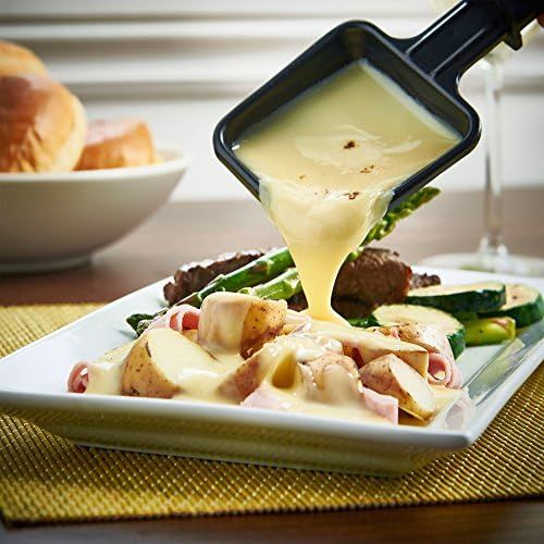  VonShef Raclette Grill aus Naturstein fuer 8 Personen - mit flexibler Temperaturregelung, 8 Pfannchen & 8 Racletteschiebern