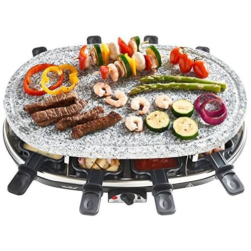  VonShef Raclette Grill aus Naturstein fuer 8 Personen - mit flexibler Temperaturregelung, 8 Pfannchen & 8 Racletteschiebern