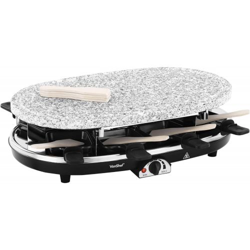  VonShef Raclette Grill aus Naturstein fuer 8 Personen - mit flexibler Temperaturregelung, 8 Pfannchen & 8 Racletteschiebern