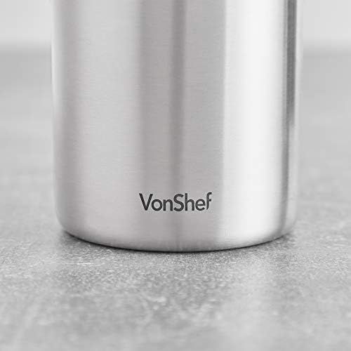  VonShef Kaffeebereiter French Press Teebereiter 3 Tassen/360 ml aus Edelstahl Doppelwandig Thermoisoliert inkl. Messloeffel und Beutelclip