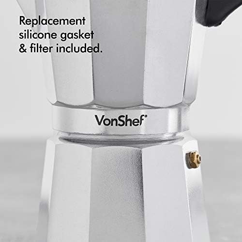  VonShef Italienischer Espresso- Kaffee- oder Mokka-Maker 6 Tassen/300ml Herdplatte Macchinetta enthalt eine Ersatzdichtung und Filter