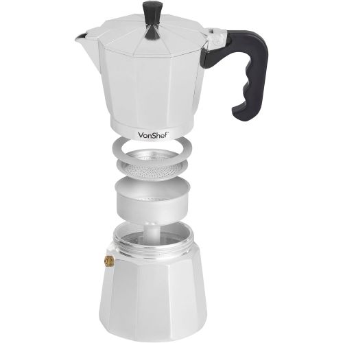  VonShef Italienischer Espresso- Kaffee- oder Mokka-Maker 6 Tassen/300ml Herdplatte Macchinetta enthalt eine Ersatzdichtung und Filter