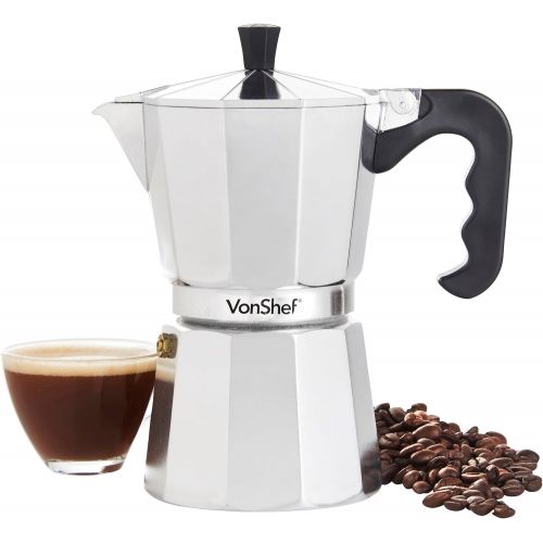  VonShef Italienischer Espresso- Kaffee- oder Mokka-Maker 6 Tassen/300ml Herdplatte Macchinetta enthalt eine Ersatzdichtung und Filter