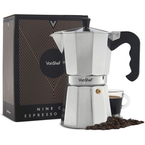  VonShef italienischer Kaffee oder Mokka -Maker 9 Tassen Herdplatte Macchinetta enthalt eine Ersatzdichtung und Filter