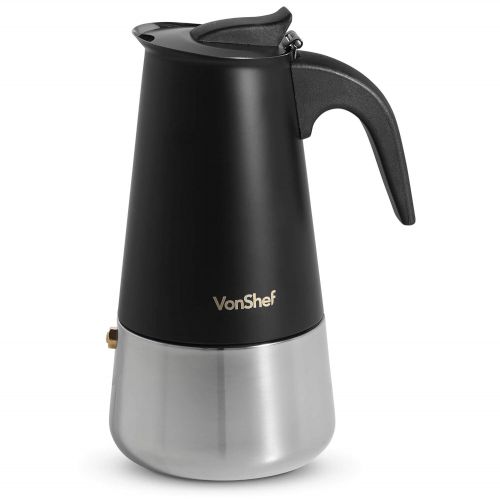  VonShef Espressokocher fuer 6 Tassen  Mattschwarzer Edelstahl Kaffee-Perkolator Weihnachten, Geburtstage oder Einzug