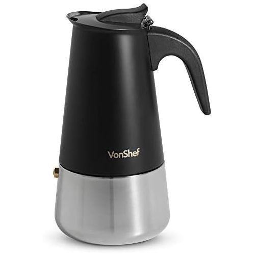  VonShef Espressokocher fuer 6 Tassen  Mattschwarzer Edelstahl Kaffee-Perkolator Weihnachten, Geburtstage oder Einzug