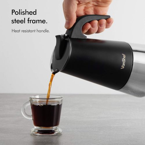  VonShef Stovetop Espresso Maker (6 Cup) ? Matte Black Stainless Steel, Moka Pot/Stove Top Coffee Percolator, Easy Clean & Quick Operation ? Perfect Birthday or Housewarming Gift, 1