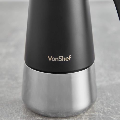  VonShef Stovetop Espresso Maker (6 Cup) ? Matte Black Stainless Steel, Moka Pot/Stove Top Coffee Percolator, Easy Clean & Quick Operation ? Perfect Birthday or Housewarming Gift, 1