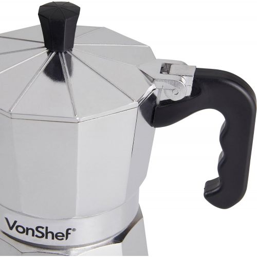  VonShef Stovetop Aluminium Espresso Maker Moka Pot, Chrome, 3 Espresso Cups