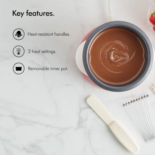  VonShef Fondue Pot, Electric Chocolate Melting Set, Chocolatier Warmer Includes Spatula, 10 Skewers & 10 Forks For Dipping Candy, 2 Heat Settings for Easy Melting (Red)