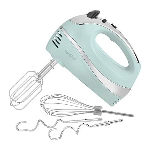  [아마존베스트]VonShef BLUE 250W Hand Mixer Whisk With Chrome Beater, Dough Hook, 5 Speed and Turbo Button + Balloon Whisk