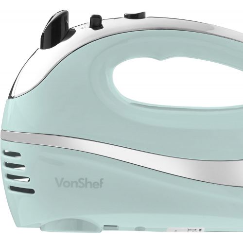  [아마존베스트]VonShef BLUE 250W Hand Mixer Whisk With Chrome Beater, Dough Hook, 5 Speed and Turbo Button + Balloon Whisk