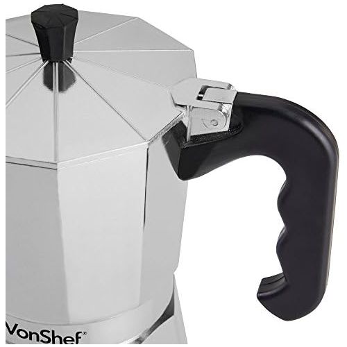  [아마존베스트]VonShef Italian coffee or mocha maker, 9 cups, hob macchinetta contains a spare seal and filter.