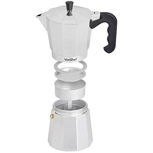  [아마존베스트]VonShef Italian coffee or mocha maker, 9 cups, hob macchinetta contains a spare seal and filter.