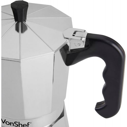  [아마존베스트]VonShef Italian coffee or mocha maker, 9 cups, hob macchinetta contains a spare seal and filter.