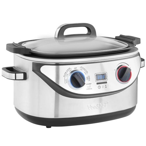  VonShef 8 in 1 Multi Cooker 5-Quart Stainless Steel - Slow Cook, Simmer, Sear, Roast, Bake, Steam & Warm