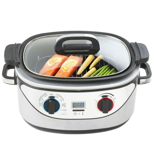  VonShef 8 in 1 Multi Cooker 5-Quart Stainless Steel - Slow Cook, Simmer, Sear, Roast, Bake, Steam & Warm