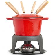 VonShef Fondue Set with 6 Fondue Forks, Stylish Cast Iron Porcelain Enamel Fondue Pot Makes All Styles of Fondue Such as Cheese and Chocolate, 1.6 QT Capacity, Red, 12pc Set