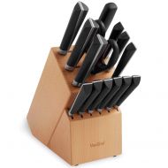 VonShef Japanese Stainless Steel Knife Block Set, Including Chef’s, Paring, Carving, Bread, Utility and 6 Steak Knives with Scissors and Knife Sharpener, 15pc Set