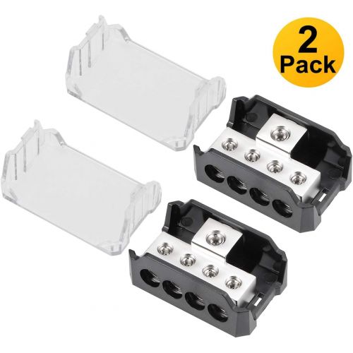  VonSom 4 Way Power Distribution Block, 1x 0/2/4 AWG Gauge in / 4X 4/8/10 Gauge Out Amp Power Distribution Ground Distributor Connecting Block for Car Amplifier Audio Splitter 2 Pac