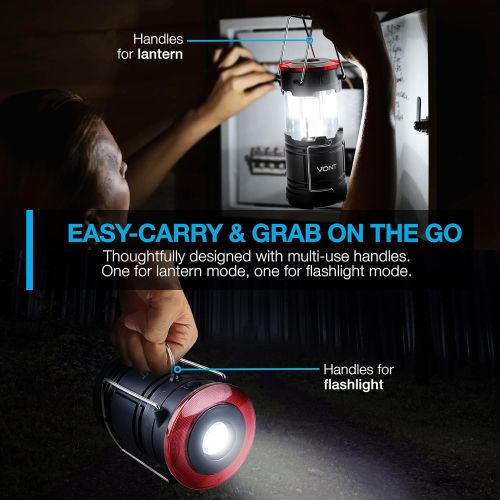  Vont LED Lantern Pro, Camping Lantern [4 Pack] 2X Brighter, Collapsible 360 Illumination w/ Red Light, Battery Powered/Operated Emergency Light for Hurricanes/Outages, Camping Ligh