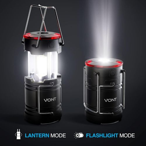 Vont LED Lantern Pro, Camping Lantern [4 Pack] 2X Brighter, Collapsible 360 Illumination w/ Red Light, Battery Powered/Operated Emergency Light for Hurricanes/Outages, Camping Ligh