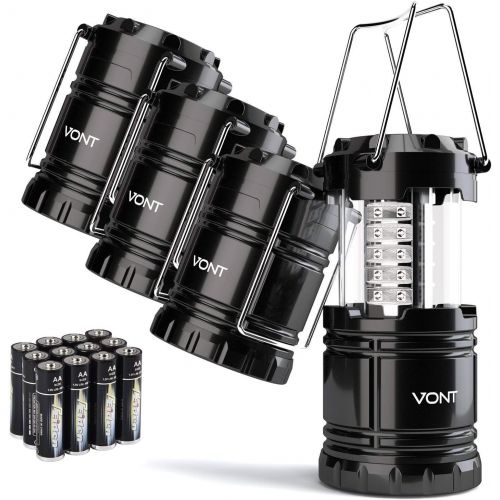  Vont 2-Pack Spark Headlamp + 4-Pack Lantern Bundle - Must-Have for Biking, Camping, Hiking, Hunting, Other Outdoor and Night Activities - Ideal for Emergencies and Outages During S