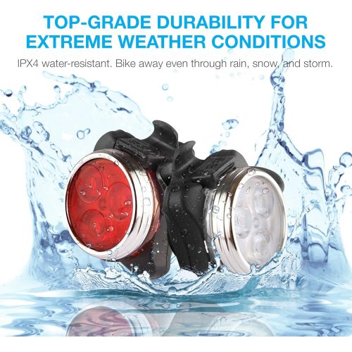  Vont Pyro Bike Light Set, USB Rechargeable, Super Bright Bicycle Light, Bike Lights Front and Back, Bike Headlight, 2X Longer Battery Life, Waterproof, 4 Modes (2 Cables, 4 Straps)