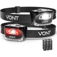 Vont LED Headlamp [Batteries Included, 2 Pack] IPX5 Waterproof, with Red Light, 7 Modes, Head Lamp, for Running, Camping, Hiking, Fishing, Jogging, Headlight Headlamps for Adults &