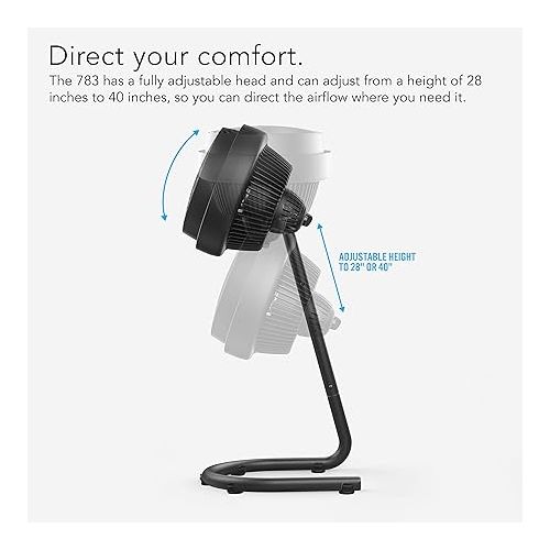 보네이도 Vornado 783 Full-Size Whole Room Air Circulator Fan, Adjustable Height, 3 Speeds, Tilt Head, Removable Grill, Moves Air 100 Feet, Pedestal Fan for Home, Office, Bedroom, Black