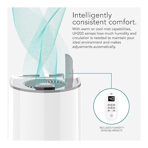 보네이도 Vornado UH200 Ultrasonic Humidifier with Fan-Assisted Whole Room Humidification, Auto Humidity Control, Remote, and Electronic Humidistat, UH200 ? 1.75 gal tank, White