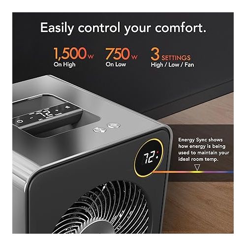 보네이도 Vornado VMHi600 Whole Room Metal Space Heater, Digital Thermostat, Remote Control, 1500 Watts, Stainless Steel