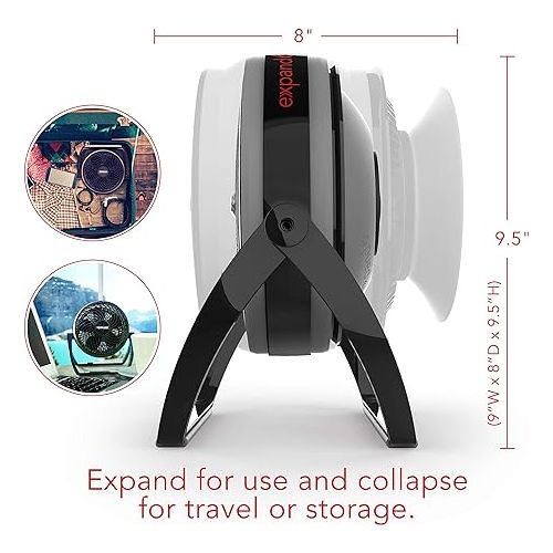 보네이도 Vornado EXPAND4 Compact Air Circulator Travel Fan with Collapsible Body, Built-in Carry Handle, Integrated Cord Storage, Multi-Directional Airflow, Black