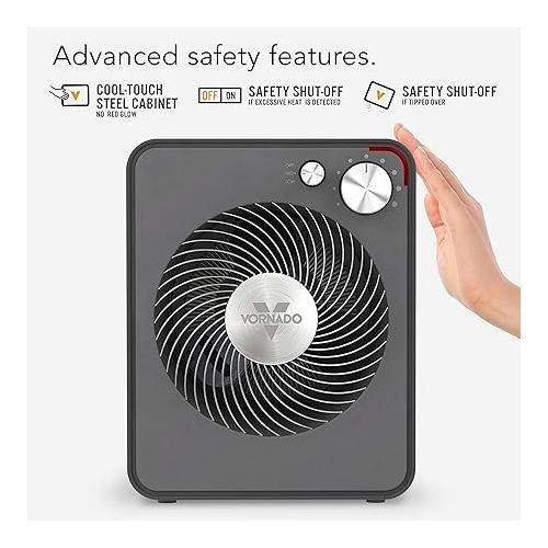 보네이도 Vornado VMHi300 Whole Room Metal Space Heater, Digital Thermostat, Remote Control, 1500 Watts, Storm Gray