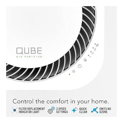 보네이도 Vornado QUBE50 Air Purifier for Home, Bedroom and Office-True HEPA Filter to Remove [99.97% of Allergens], Eliminates Pet, Smoke, Dander-3-Step Filtration Process, Small, White