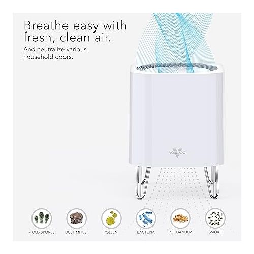 보네이도 Vornado QUBE50 Air Purifier for Home, Bedroom and Office-True HEPA Filter to Remove [99.97% of Allergens], Eliminates Pet, Smoke, Dander-3-Step Filtration Process, Small, White