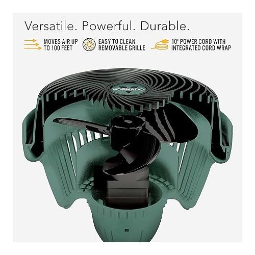 보네이도 Vornado 293HD Heavy Duty Air Circulator Shop, 3-Speed Floor Fan, Adjustable Head, Easy-Clean Grill, Large (293), Green, 16 in